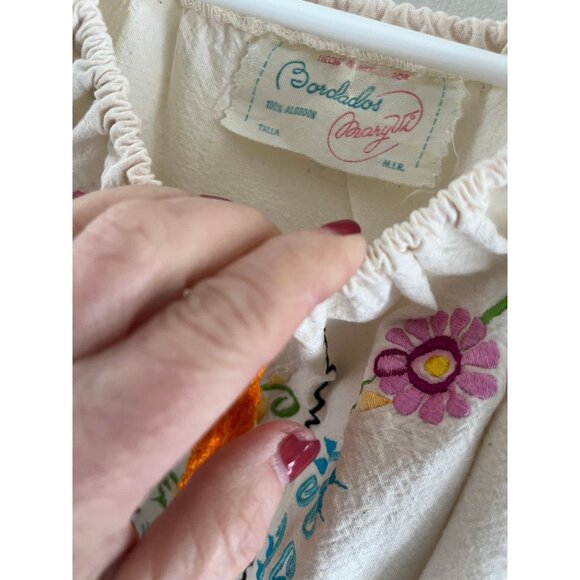 Vintage Mary Vi BARBADOS Maxi Dress Floral Embroidered Mexico Size 36 Gathered - Picture 3 of 10